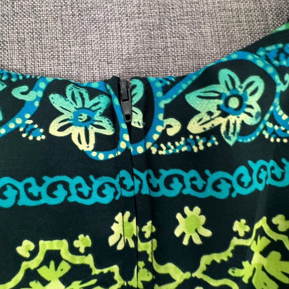 Vintage R&K Sleeveless Dress Green Plus 18 Polyester Floral Round Neck Zipper - Picture 11 of 12